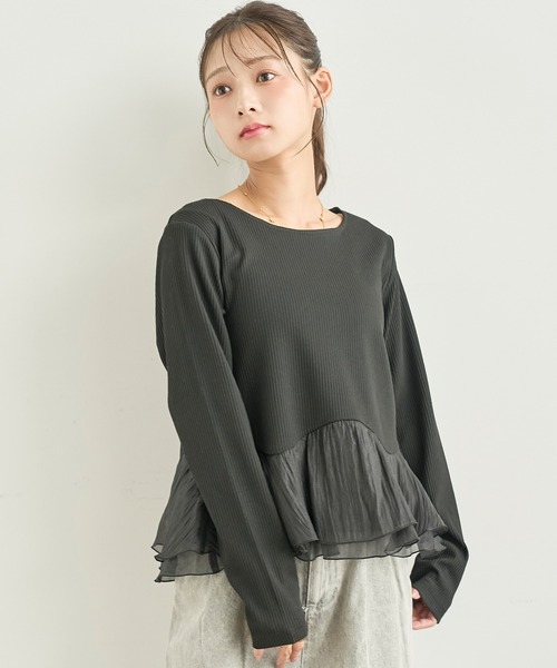 mil(ミル)の「ペプラム切替 シアーフリルドッキングトップス【588224】(Tシャツ/カットソー・レディース・チャコールグレー/ブラック/アイボリー・XS/S)」の17枚目の写真