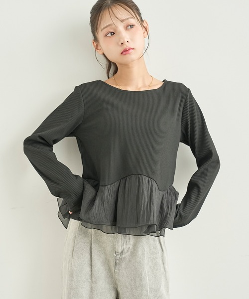 mil(ミル)の「ペプラム切替 シアーフリルドッキングトップス【588224】(Tシャツ/カットソー・レディース・チャコールグレー/ブラック/アイボリー・XS/S)」の12枚目の写真
