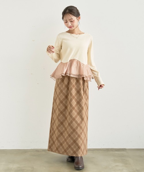 mil(ミル)の「ペプラム切替 シアーフリルドッキングトップス【588224】(Tシャツ/カットソー・レディース・チャコールグレー/ブラック/アイボリー・XS/S)」の21枚目の写真