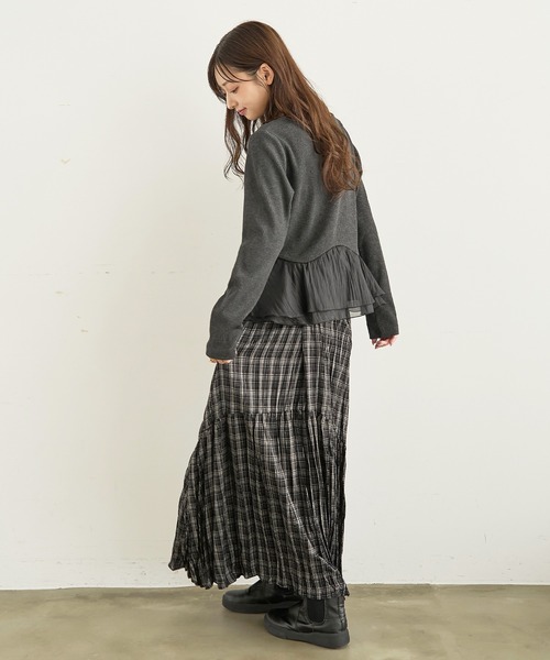 mil(ミル)の「ペプラム切替 シアーフリルドッキングトップス【588224】(Tシャツ/カットソー・レディース・チャコールグレー/ブラック/アイボリー・XS/S)」の9枚目の写真