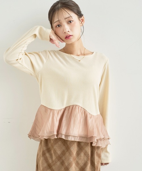 mil(ミル)の「ペプラム切替 シアーフリルドッキングトップス【588224】(Tシャツ/カットソー・レディース・チャコールグレー/ブラック/アイボリー・XS/S)」の19枚目の写真