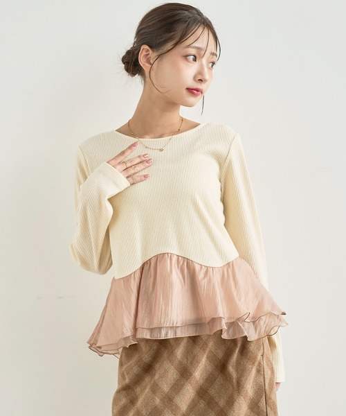 mil(ミル)の「ペプラム切替 シアーフリルドッキングトップス【588224】(Tシャツ/カットソー・レディース・チャコールグレー/ブラック/アイボリー・XS/S)」の18枚目の写真