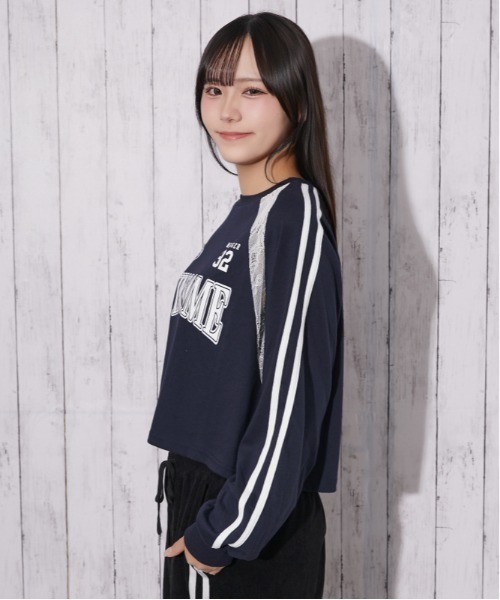 GORGE（ゴージ）の「レース切替 袖ラインロゴトップス｜全3色（Tシャツ/カットソー・レディース・オフホワイト/ブラック/ネイビー・F）」の15枚目の写真