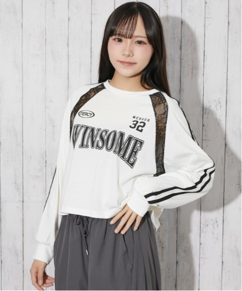 GORGE（ゴージ）の「レース切替 袖ラインロゴトップス｜全3色（Tシャツ/カットソー・レディース・オフホワイト/ブラック/ネイビー・F）」の17枚目の写真