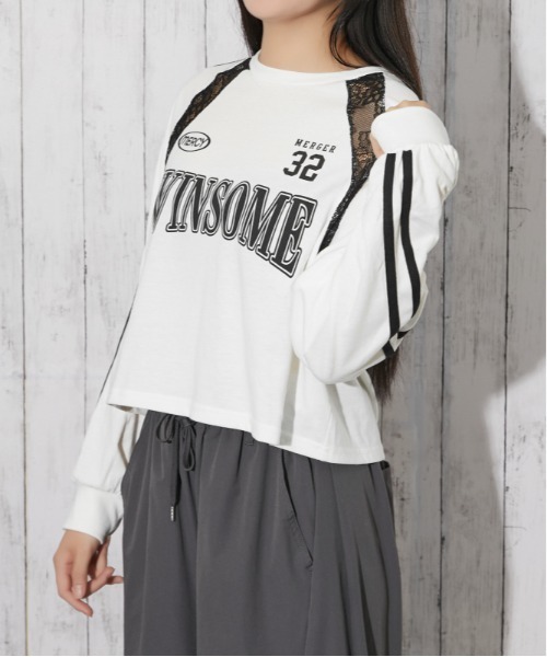 GORGE（ゴージ）の「レース切替 袖ラインロゴトップス｜全3色（Tシャツ/カットソー・レディース・オフホワイト/ブラック/ネイビー・F）」の18枚目の写真