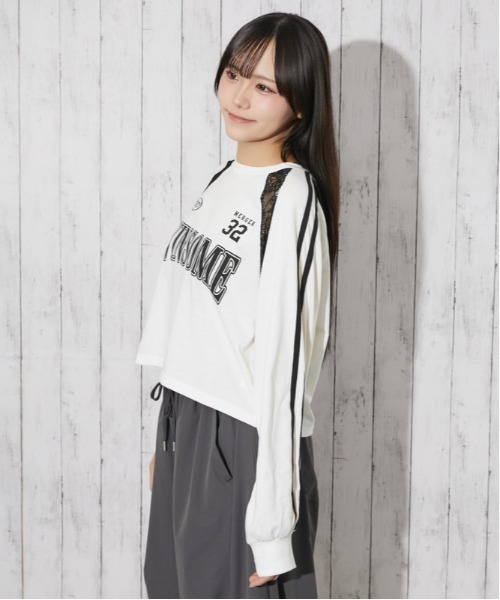 GORGE（ゴージ）の「レース切替 袖ラインロゴトップス｜全3色（Tシャツ/カットソー・レディース・オフホワイト/ブラック/ネイビー・F）」の20枚目の写真