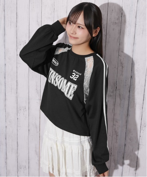 GORGE（ゴージ）の「レース切替 袖ラインロゴトップス｜全3色（Tシャツ/カットソー・レディース・オフホワイト/ブラック/ネイビー・F）」の22枚目の写真