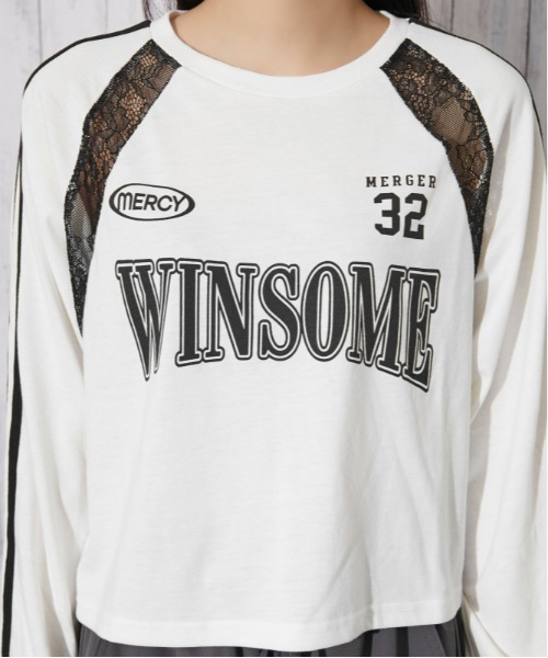 GORGE（ゴージ）の「レース切替 袖ラインロゴトップス｜全3色（Tシャツ/カットソー・レディース・オフホワイト/ブラック/ネイビー・F）」の8枚目の写真
