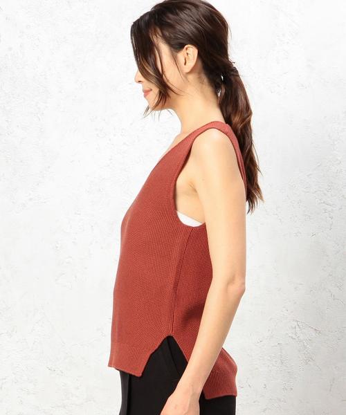 green label relaxing（グリーンレーベルリラクシング）の「KC HandWash A/C カノコ V/N NSニット◆（ニット/セーター・レディース・オフホワイト/オレンジ系その他/オリーブ・FREE）」の6枚目の写真