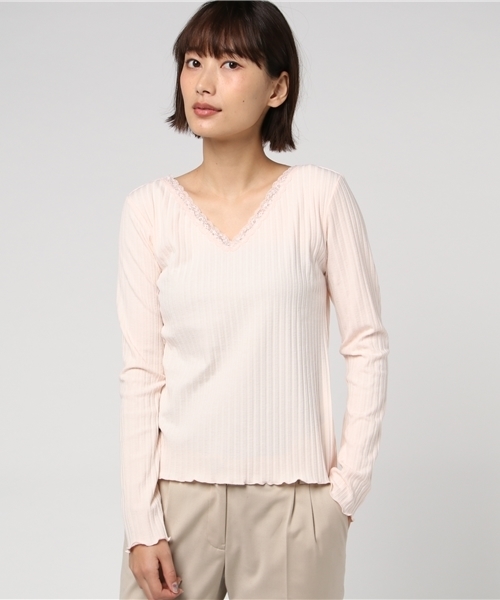 WEGO（ウィゴー）の「WEGO/レース付き2WAYリブロングスリーブカットソー（Tシャツ/カットソー・レディース・オフホワイト/ブラック/ライトピンク・FREE）」の17枚目の写真