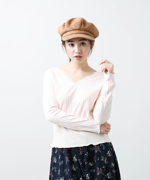 WEGO（ウィゴー）の「WEGO/レース付き2WAYリブロングスリーブカットソー（Tシャツ/カットソー・レディース・オフホワイト/ブラック/ライトピンク・FREE）」の21枚目の写真