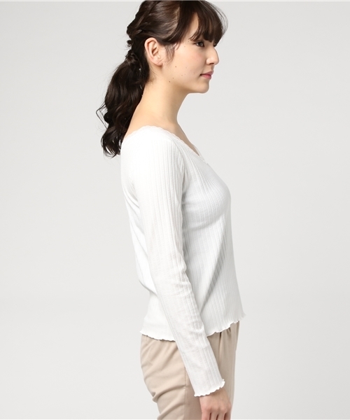 WEGO（ウィゴー）の「WEGO/レース付き2WAYリブロングスリーブカットソー（Tシャツ/カットソー・レディース・オフホワイト/ブラック/ライトピンク・FREE）」の9枚目の写真