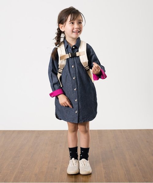 apres les cours(アプレレクール)の「シャツワンピース(シャツワンピース・キッズ・キナリ/ネイビー/ダークグリーン・110/130/140/100/120/80/90)」の6枚目の写真