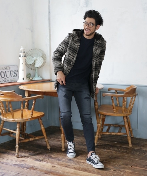 BAYFLOW（ベイフロー）の「BAYFLOW／ネイティブ柄スライバーニットコート　17AW（その他アウター・メンズ・グレー/ネイビー・LARGE/MEDIUM/SMALL）」の3枚目の写真