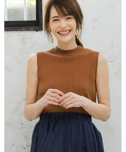 Re:EDIT(リエディ)の「ワイドリブノースリーブニットトップス(ニット/セーター・レディース・ピンク/グリーン/ブラック/ホワイト/ブルー/イエロー/オレンジ/キャメル・LARGE/MEDIUM)」の7枚目の写真