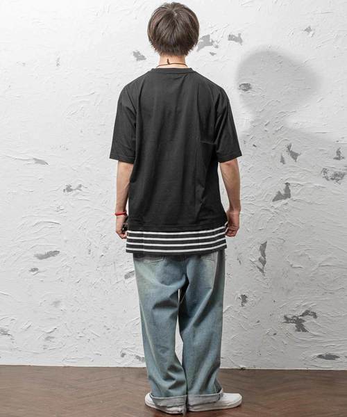 MinoriTY（マイノリティ）の「フェイクレイヤードビッグシルエット半袖Tシャツ カットソー クルーネック（Tシャツ/カットソー・メンズ・ブラック/オフホワイト/オリーブ/ピンク/キャメル・FREE）」の12枚目の写真