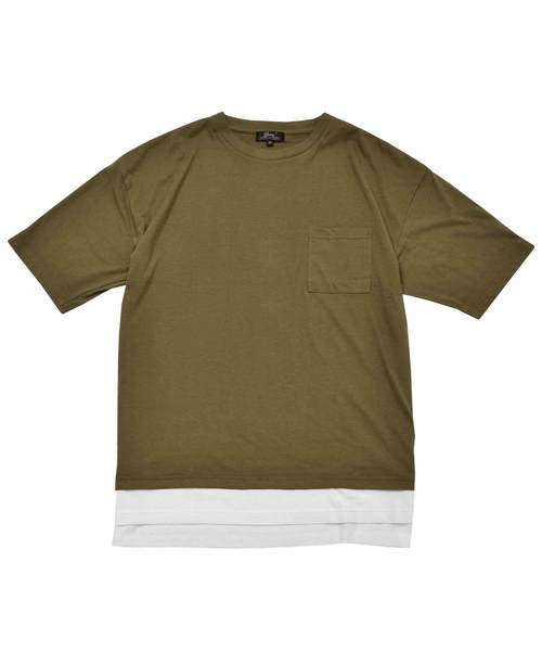 MinoriTY（マイノリティ）の「フェイクレイヤードビッグシルエット半袖Tシャツ カットソー クルーネック（Tシャツ/カットソー・メンズ・ブラック/オフホワイト/オリーブ/ピンク/キャメル・FREE）」の15枚目の写真