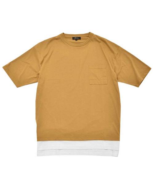 MinoriTY（マイノリティ）の「フェイクレイヤードビッグシルエット半袖Tシャツ カットソー クルーネック（Tシャツ/カットソー・メンズ・ブラック/オフホワイト/オリーブ/ピンク/キャメル・FREE）」の16枚目の写真