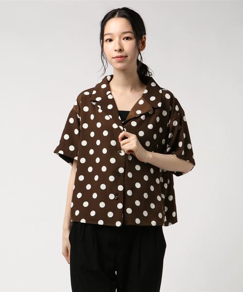 archives（アルシーヴ）の「ドット柄半袖開襟シャツ（シャツ/ブラウス・レディース・オフホワイト/ブラック/モカ/ベージュ/ブラウン・MEDIUM）」の4枚目の写真