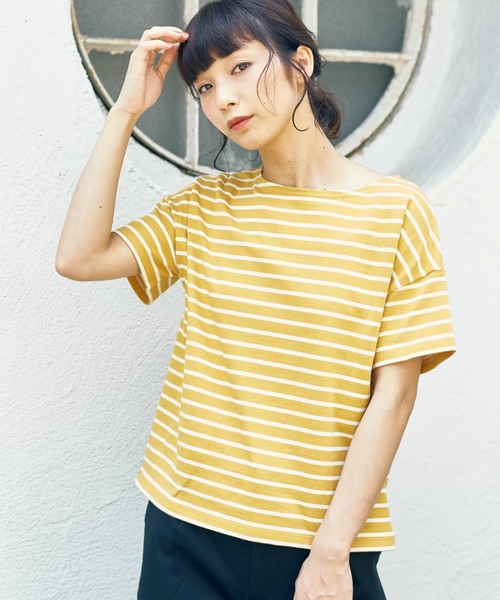 earth music&ecology（アースミュージックアンドエコロジー）の「ボーダーボーダーSSプルオーバー(プレーン)（Tシャツ/カットソー・レディース・ブラック/ブラウン/アイボリー/マスタード/キャメル/レッド系その他4・M/L）」の4枚目の写真