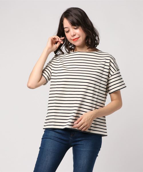 earth music&ecology（アースミュージックアンドエコロジー）の「ボーダーボーダーSSプルオーバー(プレーン)（Tシャツ/カットソー・レディース・ブラック/ブラウン/アイボリー/マスタード/キャメル/レッド系その他4・M/L）」の2枚目の写真