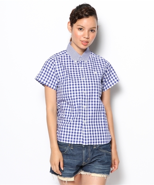 coen（コーエン）の「ライトオックスギンガムチェック半袖シャツ（シャツ/ブラウス・レディース・レッド/コバルトブルー・SMALL/MEDIUM/LARGE）」の3枚目の写真