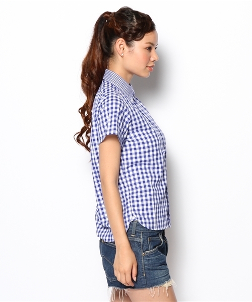 coen（コーエン）の「ライトオックスギンガムチェック半袖シャツ（シャツ/ブラウス・レディース・レッド/コバルトブルー・SMALL/MEDIUM/LARGE）」の4枚目の写真
