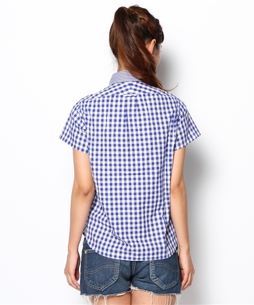 coen（コーエン）の「ライトオックスギンガムチェック半袖シャツ（シャツ/ブラウス・レディース・レッド/コバルトブルー・SMALL/MEDIUM/LARGE）」の5枚目の写真