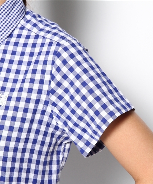 coen（コーエン）の「ライトオックスギンガムチェック半袖シャツ（シャツ/ブラウス・レディース・レッド/コバルトブルー・SMALL/MEDIUM/LARGE）」の7枚目の写真