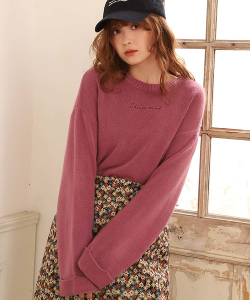 one after another NICE CLAUP（ワンアフターアナザーナイスクラップ）の「ロゴ刺繍ニットプルオーバー（ニット/セーター・レディース・アイボリー/ブラック/ベージュ/ラベンダー/ピンク・FREE）」の5枚目の写真