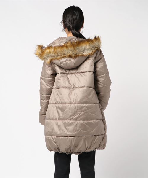 セール】エコファーフード付き2Wayコクーンシルエット中綿エコダウン