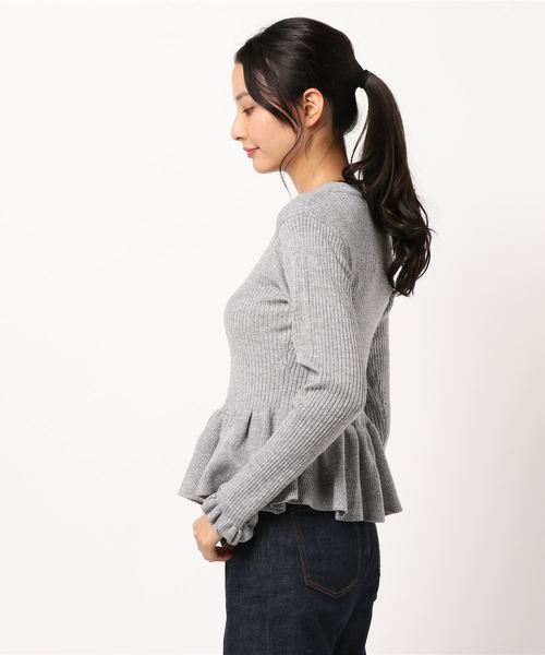 rienda - リエンダ ペプラムリブラメKnit TOP rienda ペプラムリブラメニットTOP ブラック -靴＆ファッション