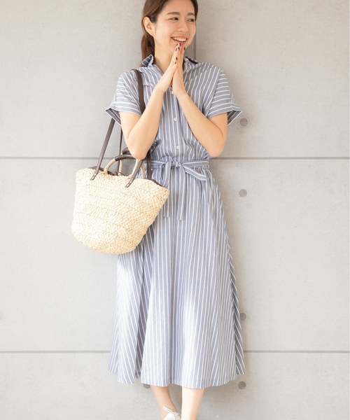 トップ シャツ ストライプ ワンピース ロング シャツワンピース