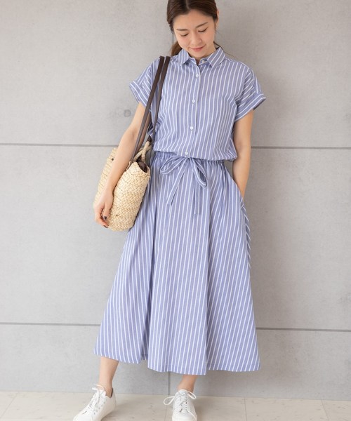 トップ シャツ ストライプ ワンピース ロング シャツワンピース