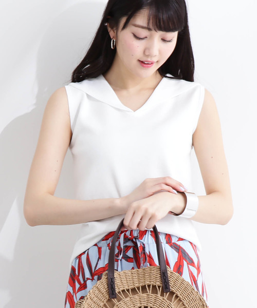 N.(N. Natural Beauty Basic)(エヌエヌナチュラルビューティーベーシック)の「セーラーカラーニット(ニット/セーター・レディース・ホワイト/ネイビー/グリーン・MEDIUM)」の2枚目の写真