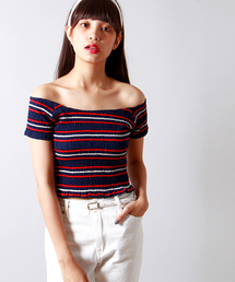 WEGO | WEGO/ボーダーオフショルダーTシャツ(Tシャツ/カットソー)