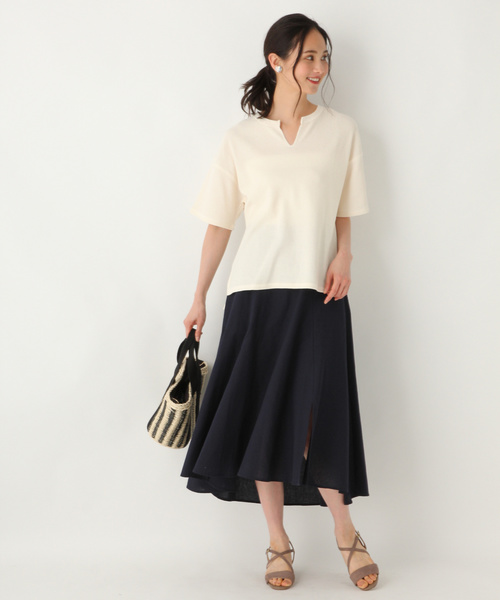 GLOBAL WORK（グローバルワーク）の「ワッフルキーネック半袖/834726（Tシャツ/カットソー・レディース・ブラック/オフホワイト/その他/キャメル・MEDIUM/LARGE）」の5枚目の写真