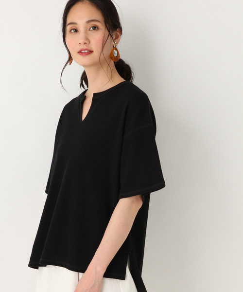 GLOBAL WORK（グローバルワーク）の「ワッフルキーネック半袖/834726（Tシャツ/カットソー・レディース・ブラック/オフホワイト/その他/キャメル・MEDIUM/LARGE）」の8枚目の写真