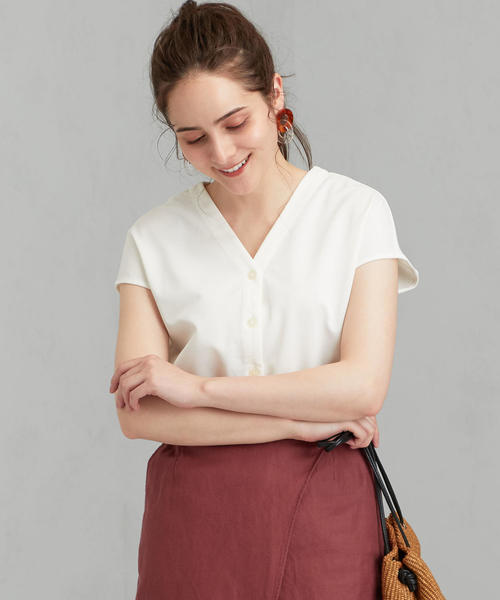 Green Label Relaxing グリーンレーベルリラクシング の Ffc シャツライク フレンチ スリーブ カットソー Tシャツ カットソー Wear