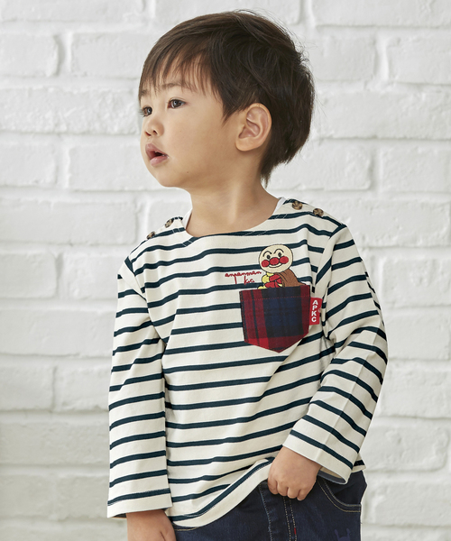 ANPANMAN KIDS COLLECTION(アンパンマンキッズコレクション)の「【アンパンマン】ボーダーポケット長袖Tシャツ(Tシャツ/カットソー)」|ネイビー
