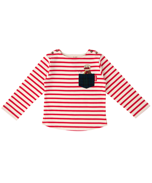ANPANMAN KIDS COLLECTION(アンパンマンキッズコレクション)の「【アンパンマン】ボーダーポケット長袖Tシャツ(Tシャツ/カットソー)」|レッド
