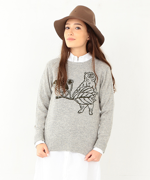 BEAMS BOY(ビームスボーイ)の「BEAMS BOY / 7ゲージ BOYジャカード クルーネック(ニット/セーター・レディース・グレー/オレンジ・ONE SIZE)」の2枚目の写真