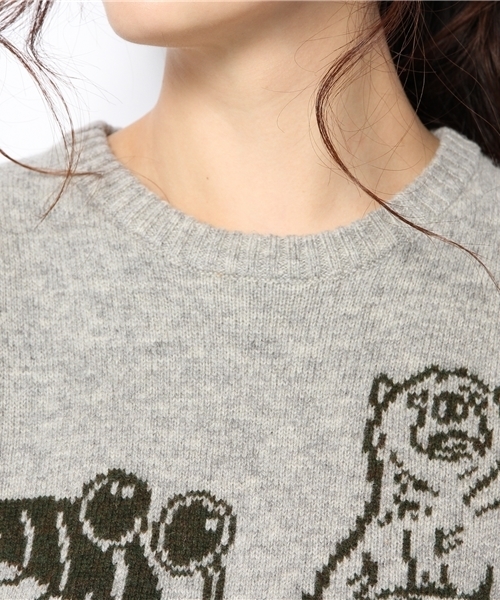 BEAMS BOY(ビームスボーイ)の「BEAMS BOY / 7ゲージ BOYジャカード クルーネック(ニット/セーター・レディース・グレー/オレンジ・ONE SIZE)」の4枚目の写真
