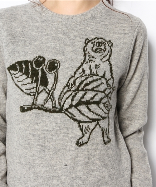 BEAMS BOY(ビームスボーイ)の「BEAMS BOY / 7ゲージ BOYジャカード クルーネック(ニット/セーター・レディース・グレー/オレンジ・ONE SIZE)」の6枚目の写真