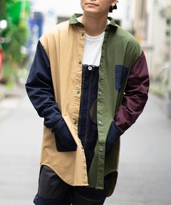 ストレッチヘリンボーンロング　シャツジャケット