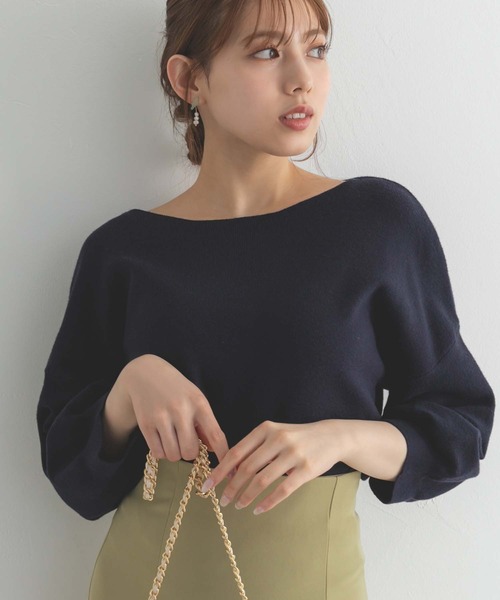 fifth（フィフス）の「シルキータッチボリュームスリーブニット（ニット/セーター・レディース・ネイビー/レッド/ホワイト/グレー・MEDIUM）」の4枚目の写真