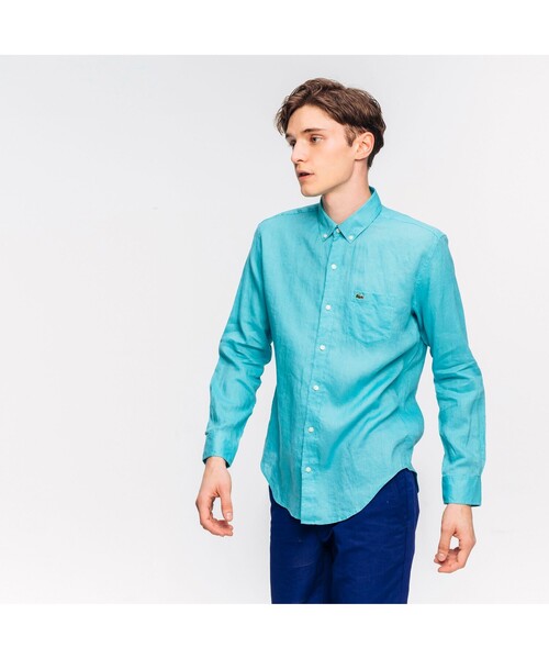 LACOSTE(ラコステ)の「リネンボタンダウンシャツ(シャツ/ブラウス・メンズ・ホワイト/グレー/スカイブルー/マジェンタ/ダークベージュ/ブラウン/オフホワイト/ライトイエロー/ベージュ/ネイビー/シャーベット/ライトブルー・39/40/41/38)」の8枚目の写真