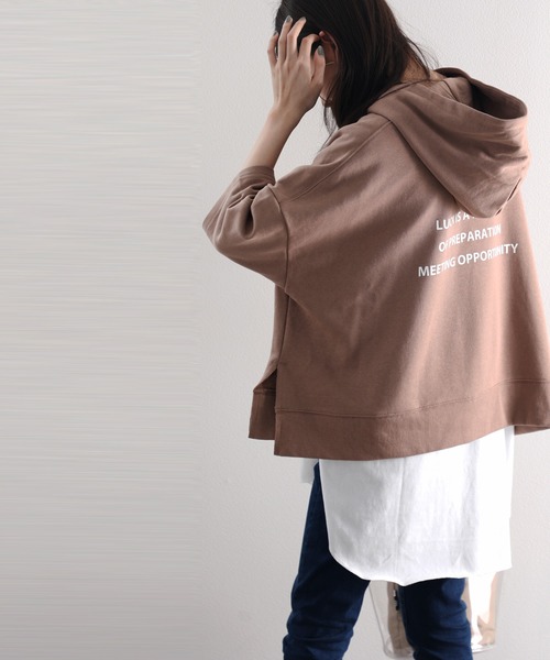 classicalelf（クラシカルエルフ）の「サイドスリット バックプリントワイドプルオーバーパーカー(半端袖)（パーカー・レディース・ホワイト/ブラック/グレー/アイボリー/モカ/ライトカーキ・MEDIUM/LARGE/X-LARGE）」の21枚目の写真