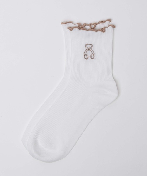 WEGO（ウィゴー）の「WEGO/ベア刺繍フリルソックス（ソックス/靴下・レディース・ホワイト/ブラック/ブルー/ライトブラウン・FREE）」の2枚目の写真