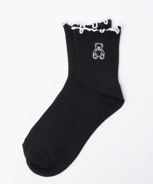 WEGO（ウィゴー）の「WEGO/ベア刺繍フリルソックス（ソックス/靴下・レディース・ホワイト/ブラック/ブルー/ライトブラウン・FREE）」の3枚目の写真